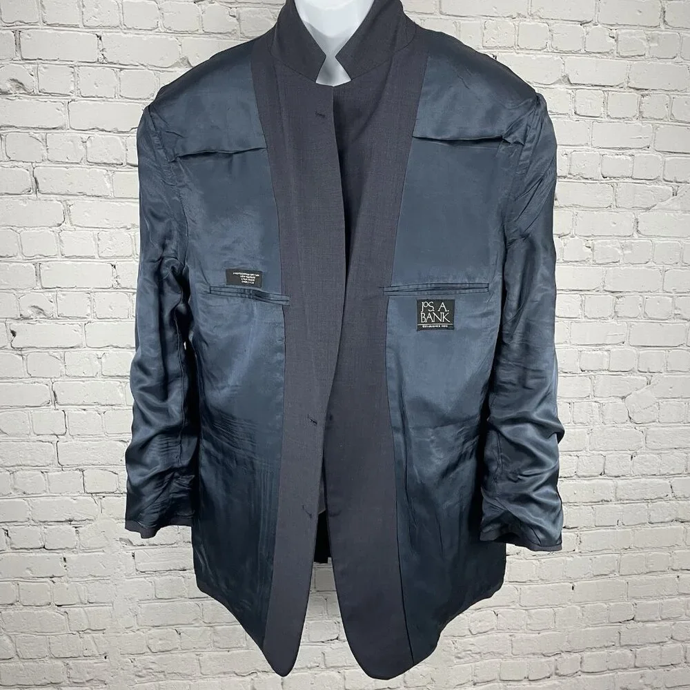 Jos A Bank Navy 100% Wool Gordon 2 Button Notch Blazer Sport Coat Size 46L